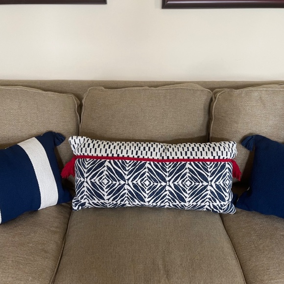 Opal House Blue Pillow w Red Trim - Picture 2 of 7